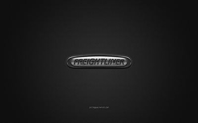 Freightliner logo, silver logo, gray carbon fiber background, Freightliner metal emblem, Freightliner, cars brands, creative art