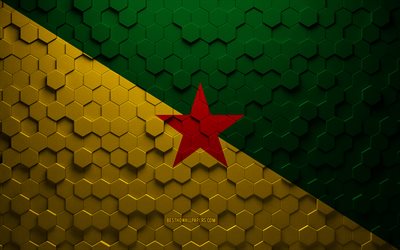 Drapeau de la Guyane fran&#231;aise, art en nid d&#39;abeille, drapeau des hexagones de la Guyane fran&#231;aise, Guyane fran&#231;aise, art des hexagones 3D, drapeau de la Guyane fran&#231;aise