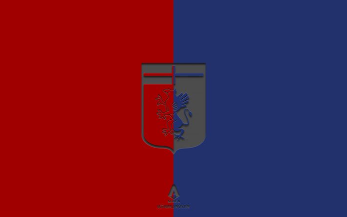genua cfc, rot-blauer hintergrund, italienische fu&#223;ballmannschaft, genua cfc-emblem, serie a, italien, fu&#223;ball, genua cfc-logo