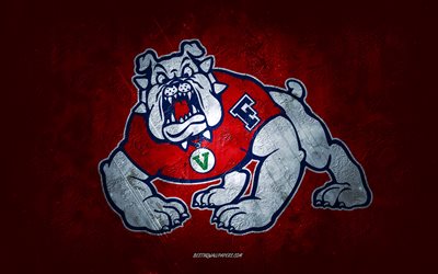 Fresno State Bulldogs, Amerikan futbol takımı, kırmızı arka plan, Fresno State Bulldogs logo, grunge sanat, NCAA, Amerikan Futbolu, ABD, Fresno State Bulldogs amblemi