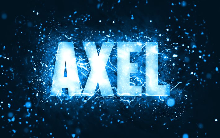 Happy Birthday Axel, 4k, blue neon lights, Axel name, creative, Axel Happy Birthday, Axel Birthday, popular american male names, picture with Axel name, Axel