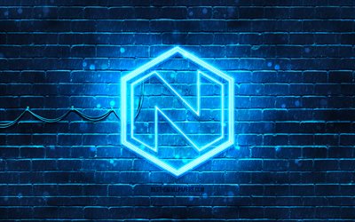 Nikola logo blu, 4k, blu, brickwall, Nikola logo, vetture di marchi, Nikola neon logo, Nikola