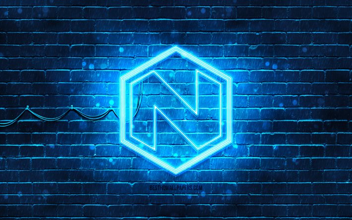Nikola logo bleu, 4k, bleu brickwall, Nikola logo, marques de voitures, Nikola n&#233;on logo, Nikola