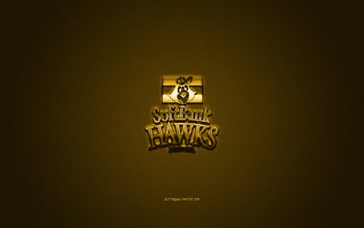 Fukuoka SoftBank Hawks, Japanese baseball club, yellow logo, NPB, yellow carbon fiber background, Nippon Professional Baseball, baseball, Fukuoka, Japan, Fukuoka SoftBank Hawks logo
