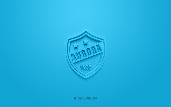 Club Aurora, creative 3D logo, blue background, Bolivia Primera Division, 3d emblem, Bolivian football Club, Bolivia, 3d art, football, Club Aurora 3d logo