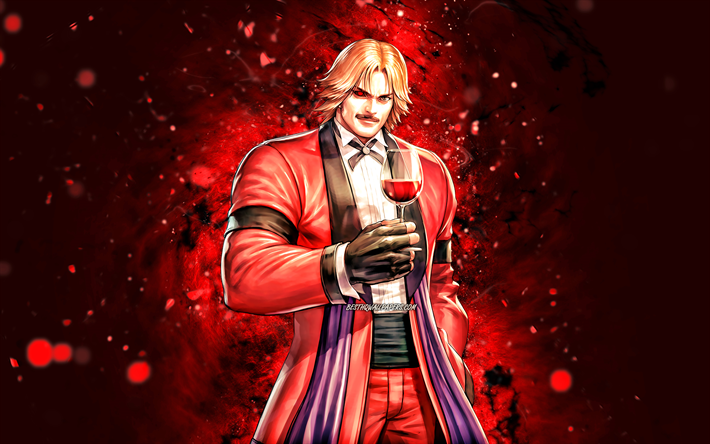 Rugal Bernstein, 4k, red neon lights, The King of Fighters All Star, SNK, Ru-GAHL Burn-sh-TYE-n, protagonist, The King of Fighters series, Rugal Bernstein SNK