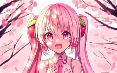 IA, 4k, Vocaloid, manga, Vocaloid characters, pink hair, IA Vocaloid