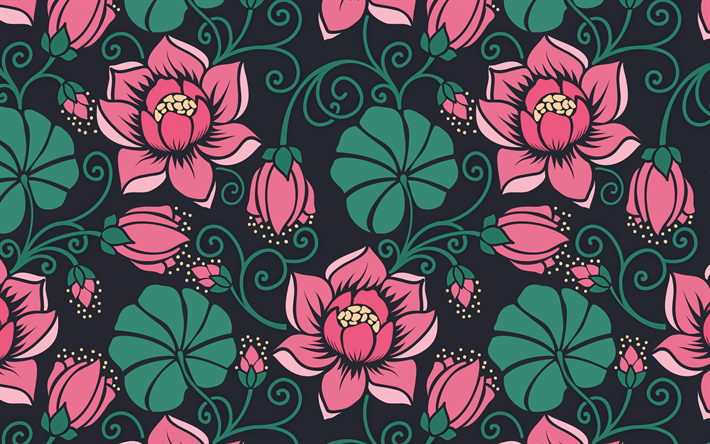 abstract floral backgrounds, 4k, floral art, background with flowers, floral patterns, retro floral background