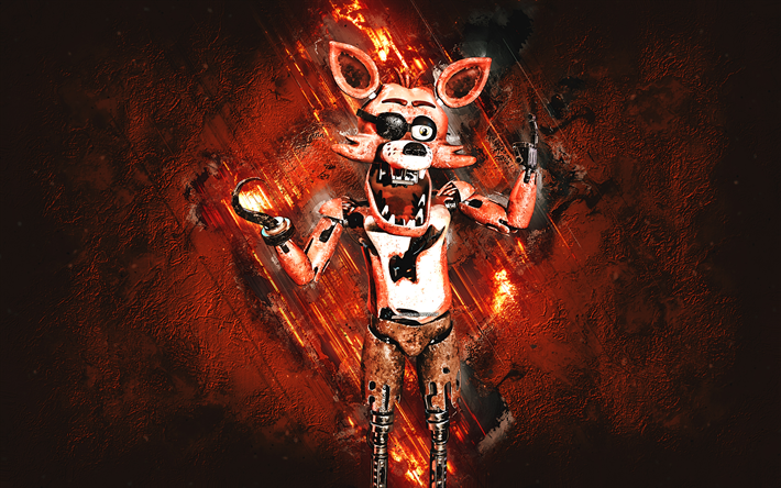 foxy, triple a fazbear, fondo de piedra naranja, arte grunge, personaje de foxy, personajes de triple a fazbear
