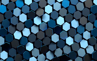 3D hexagons, 4k, honeycombs, hexagons 3D texture, hexagons patterns, hexagons textures, 3D textures, honeycombs patterns