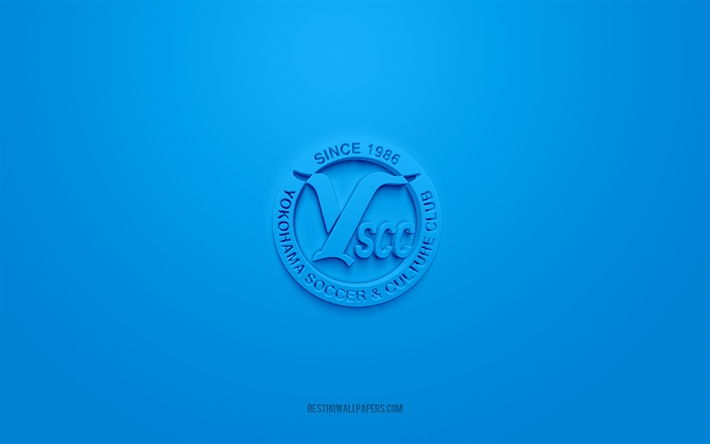 yscc yokohama, luova 3d-logo, sininen tausta, j3 league, 3d-tunnus, japan football club, yokohama, japan, 3d-taide, jalkapallo, yscc yokohama 3d-logo