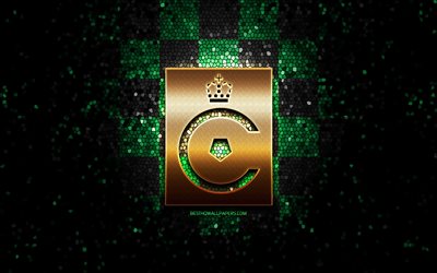 Cercle Brugge KSV, glitter logo, Jupiler Pro League, green black checkered background, soccer, belgian football club, Cercle Brugge logo, mosaic art, football, Cercle Brugge FC