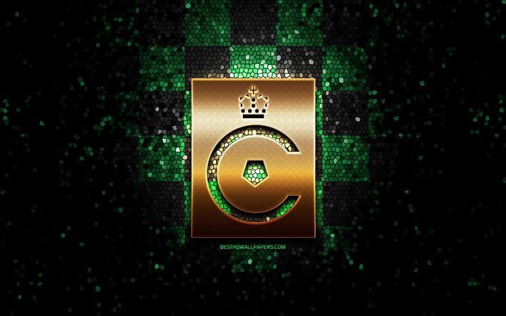 cercle brugge ksv, glitter logotipo, jupiler pro league, verde preto fundo quadriculado, futebol, belga clube de futebol, cercle brugge logotipo, arte em mosaico, cercle brugge fc