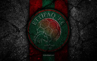 Al-Ettifaq FC, 4k, emblema, Ar&#225;bia Liga Profissional, futebol, a textura do asfalto, A Ar&#225;bia Saudita, logo, Dammam, pedra preta, FC Al-Ettifaq