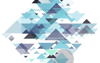 blue abstraction, geometric background, art, triangles, colorful geometric shapes