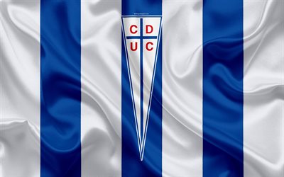 Club Deportivo Universidad Catolica, 4k, Chilen football club, silkki tekstuuri, logo, sininen valkoinen lippu, tunnus, Chilen Primera Division, Santiago, Chile, jalkapallo, CD Universidad Catolica