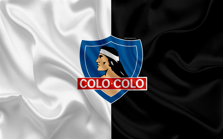 Colo-Colo FC, Club Social y Deportivo Colo-Colo, 4k, Chilenska football club, siden konsistens, logotyp, svart och vit flagga, emblem, Chilenska Primera Division, Santiago, Chile, fotboll