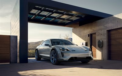 Porscheの使命Eクツーリ概念, 2018, フロントビュー, 外観, 新白い電気自動車, ドイツ車, 電気自動車充電の概念, ポルシェ