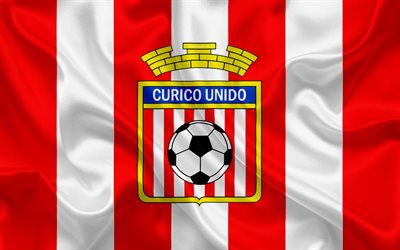 CD Curico Unıdo, 4k, Şili Futbol Kul&#252;b&#252;, ipek doku, logo, kırmızı beyaz bayrak, amblem, Şili, Lig, Curico, futbol