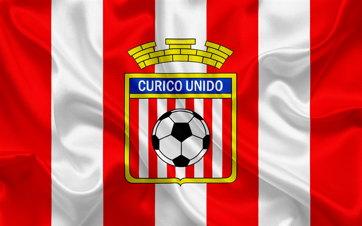 CD Curico Unido, 4k, Chilean football club, silk texture, logo, red white flag, emblem, Chilean Primera Division, Curico, Chile, football
