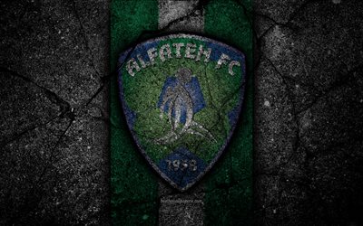 Al-Fateh FC, 4k, emblem, Saudi Professional League, soccer, asphalt texture, Saudi Arabia, logo, Al-Hasa, black stone, football, FC Al-Fateh