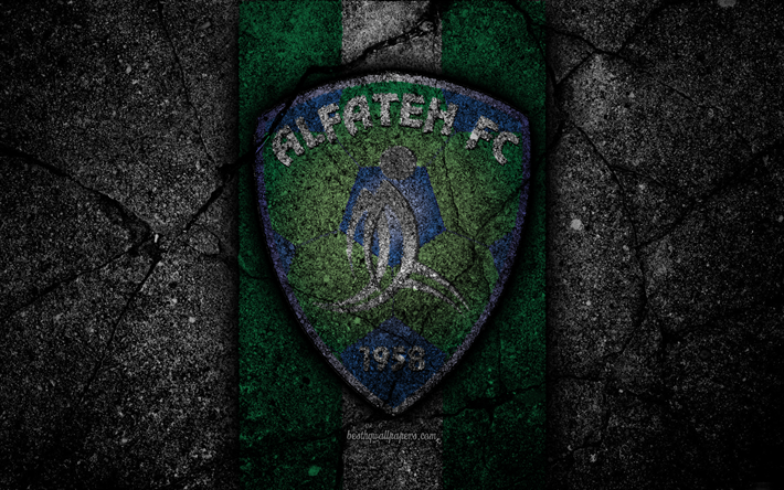 Al-Fateh FC, 4k, emblema, Saudi Professional League, di calcio, di asfalto texture, Arabia Saudita, logo, Al-Hasa, pietra nera, calcio, FC Al-Fateh