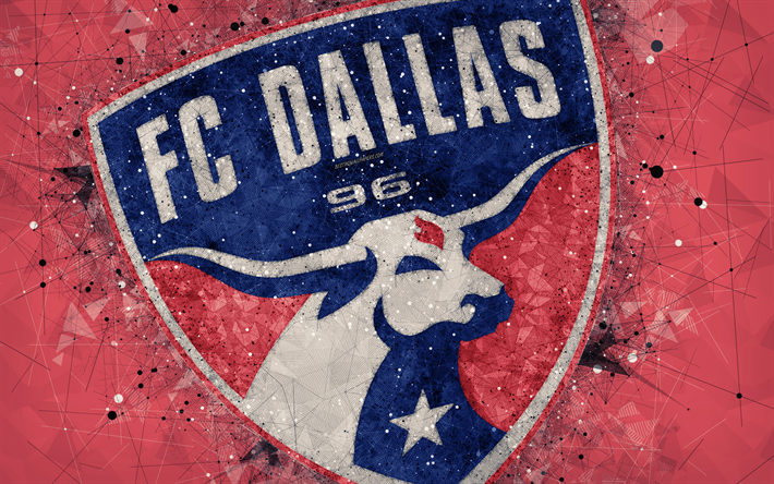 FC Dallas, 4k, American soccer club, logo, creative geometric art, red abstract background, emblem, art, MLS, Dallas, Texas, USA, Major League Soccer, football