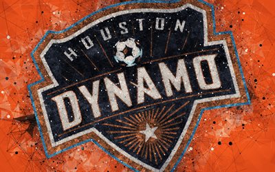 Houston Dynamo, 4k, Amerikan Futbol Kul&#252;b&#252;, logo, yaratıcı geometrik sanat, soyut turuncu arka plan, amblem, sanat, İLKAY, Houston, Teksas, AMERİKA Birleşik Devletleri, Major League Soccer, futbol