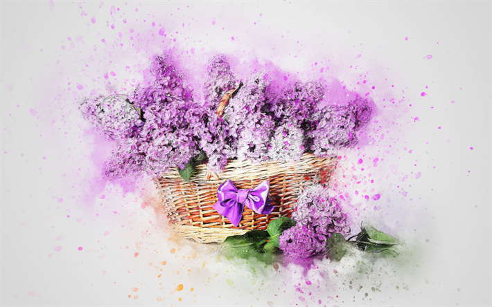ダウンロード画像 ライラック 春の花 美術 ライラック塗装 バスケットの花 水彩画 花背景 フリー のピクチャを無料デスクトップの壁紙