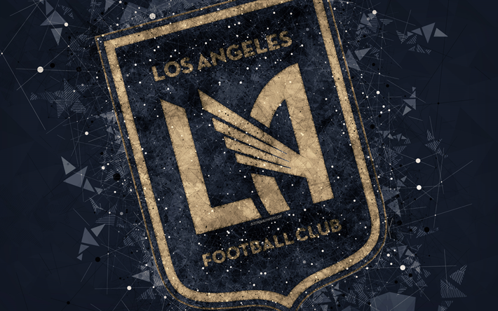 Los Angeles FC, 4k, American soccer club, logo, creative geometric art, gray abstract background, emblem, art, MLS, Los Angeles, California, USA, Major League Soccer, football