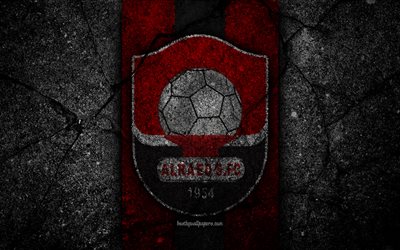 Al-Raed FC, 4k, emblem, Saudi Professional League, soccer, asphalt texture, Saudi Arabia, logo, Qassim, black stone, football, FC Al-Raed