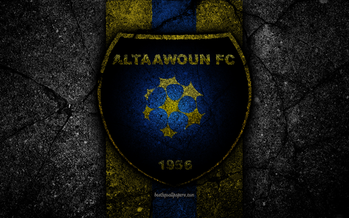 al-taawoun fc, 4k, emblem, saudi professional league, fu&#223;ball -, asphalt-textur, saudi-arabien, logo, buraidah, black stone, fu&#223;ball, fc-al-taawoun