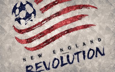 New England Revolution, 4k, American soccer club, logo, creative geometric art, gray abstract background, emblem, art, MLS, Boston, Foxborough, Massachusetts, USA, Major League Soccer, football