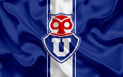 Club Universidad de Chile, 4k, Chilean football club, silk texture, logo, blue flag, emblem, Chilean Primera Division, Santiago, Chile, football