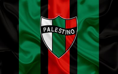 cd palestino, 4k, chilenischen fu&#223;ball-club, seide textur, logo, schwarz-gr&#252;n-rote flagge, emblem, die chilenische primera division, santiago, chile, fu&#223;ball, club deportivo palestino