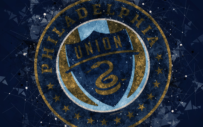 Philadelphia Union, 4k, Amerikan Futbol Kul&#252;b&#252;, logo, yaratıcı geometrik sanat, mavi soyut arka plan, amblem, sanat, İLKAY, Philadelphia, Pensilvanya, AMERİKA Birleşik Devletleri, Major League Soccer, futbol
