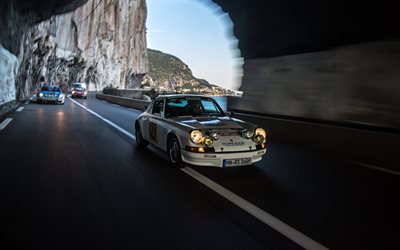 ポルシェ911Carrera RS, レトロスポーツカー, フロントビュー, 速度, トンネル, ドイツクラシック車, 911クラシック, ポルシェ