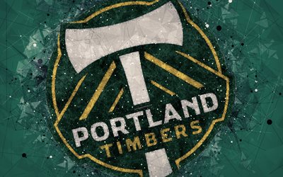 Portland Timbers 4k, Amerikan Futbol Kul&#252;b&#252;, logo, yaratıcı geometrik sanat, yeşil soyut arka plan, amblem, sanat, İLKAY, Portland, Oregon, USA Major League Futbol, futbol
