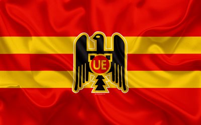 Union Espanola, 4k, Chilean football club, silk texture, logo, red yellow flag, emblem, Chilean Primera Division, Independencia, Santiago, Chile, football