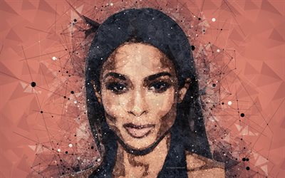 Ciara, 4k, ansikte, kreativ konst portr&#228;tt, geometriska art, Amerikansk s&#229;ngerska, star, abstrakt bakgrund, Ciara Prinsessan Harris