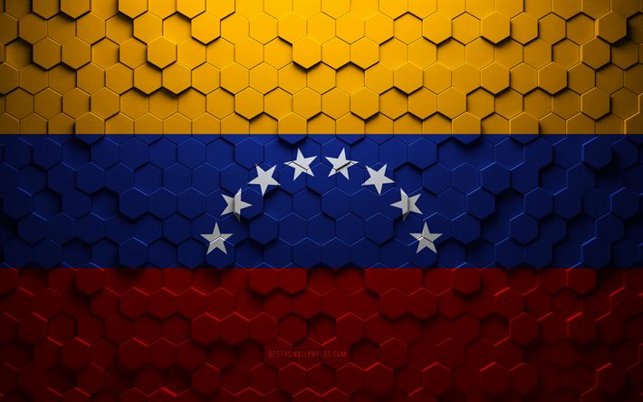Bandiera del Venezuela, arte a nido d&#39;ape, bandiera esagonale del Venezuela, Venezuela, arte esagonale 3d, bandiera del Venezuela