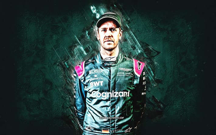Sebastian Vettel, Aston Martin, Formule 1, pilote allemand, Sebastian Vettel art, F1, Aston Martin Cognizant F1 Team, fond en pierre verte
