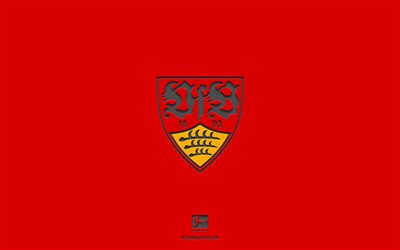 VfB Stuttgart, red background, German football team, VfB Stuttgart emblem, Bundesliga, Germany, football, VfB Stuttgart logo