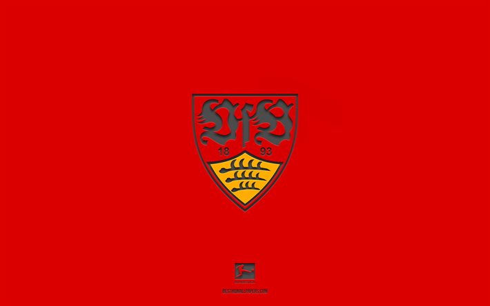 VfB Stuttgart, kırmızı arka plan, Alman futbol takımı, VfB Stuttgart amblemi, Bundesliga, Almanya, futbol, VfB Stuttgart logosu