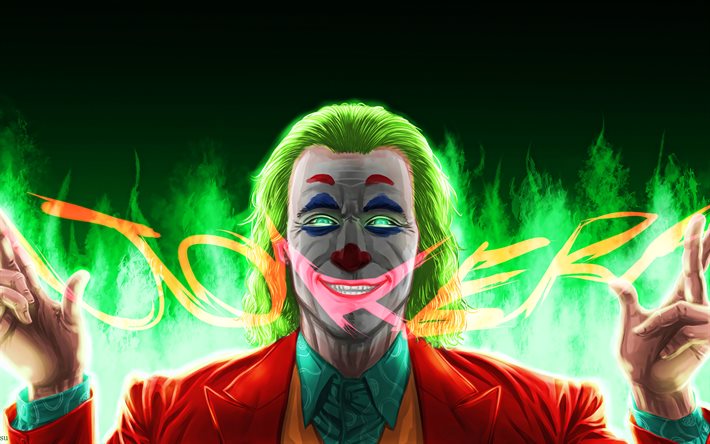 R&#233;sum&#233; Joker, 4k, fum&#233;e verte, supervillain, œuvres d&#39;art, fan art, Joker 4K, Joker