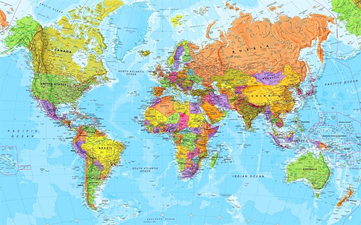 4k, mapa pol&#237;tico do mundo, macro, atlas mundial, mapa mundial, arte, conceito de mapa mundial, mapa pol&#237;tico mundial, plano de fundo com mapa mundial
