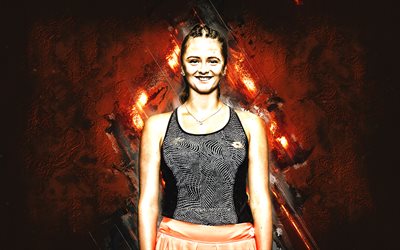 Viktoria Kuzmova, WTA, Slovak tennis player, orange stone background, Viktoria Kuzmova art, tennis