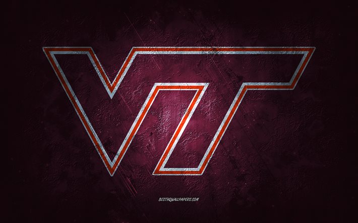 Virginia Tech Hokies, equipo de f&#250;tbol americano, fondo burdeos, logotipo de Virginia Tech Hokies, arte grunge, NCAA, f&#250;tbol americano, emblema de Virginia Tech Hokies