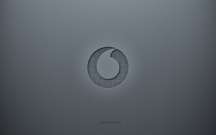 Logo Vodafone, fond cr&#233;atif gris, embl&#232;me Vodafone, texture de papier gris, Vodafone, fond gris, logo 3d Vodafone