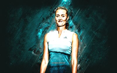 Kristina Mladenovic, WTA, French tennis player, turquoise stone background, Kristina Mladenovic art, tennis